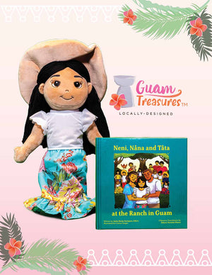 Open image in slideshow, 16&quot; Rosa Plush Doll &amp; “Neni, Nåna and Tåta at the Ranch in Guam” Children&#39;s Book Bundle
